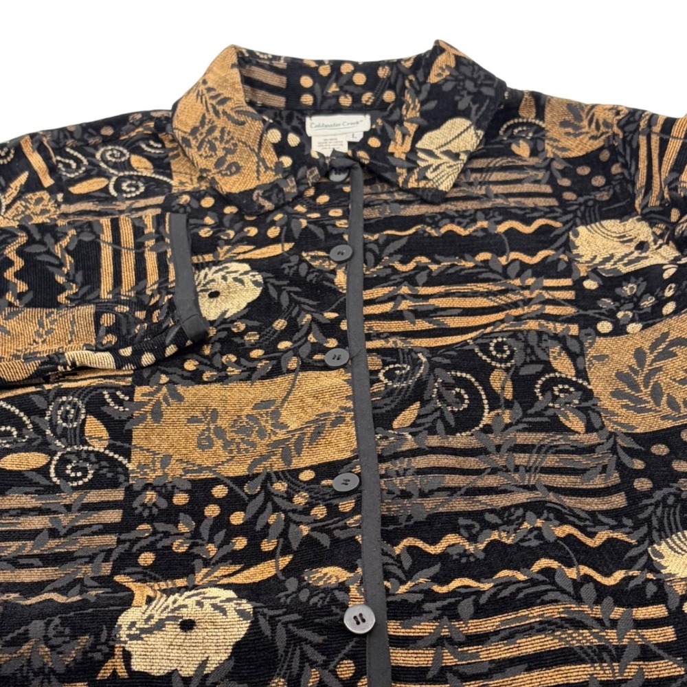 Coldwater Creek‎ Vintage Tapestry Jacket Black Tan Floral Art to Wear Large L